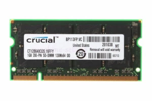 Crucial 1GB PC2700 DDR333MHZ 200Pin 2.5V SODIMM Low Density Laptop Memory RAM 1G - Picture 1 of 6