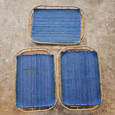 Set of 3) Vintage Wicker Rattan Bamboo Serving Lap Trays Tiki Boho 19” x 13” - Image 1 of 4
