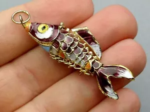 French, Vintage Large Enamel Pendant. Fish Articulated. Silver Medal. - Picture 1 of 9