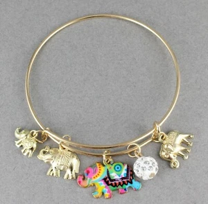 Elephant bracelet pendant expandable thin skinny bangle gold colorful charm  - Picture 1 of 7