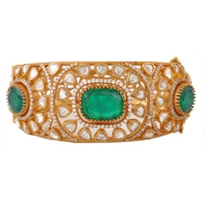 Emerald & Cubic Zirconia Studded Gold Plated Bracelet For Girls & Women FB-1080 - Picture 1 of 4