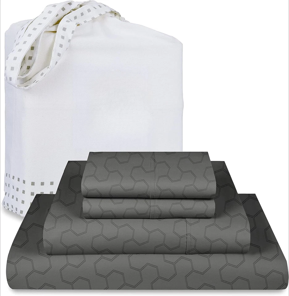 Juego de sábanas de algodón de lujo tamaño completo de 500 hilos 4 piezas, jacquard floria gris oscuro Foto 1 de 4