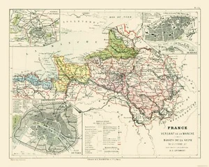 Mappa storica - Bacini della Senna Francia - Cortambert 1880 - 28,82 x 23 - Foto 1 di 20