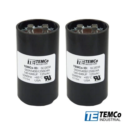 TEMCo 540-648 uf/MFD 110-125 VAC volts Round Start Capacitor 50/60 Hz -Lot-2