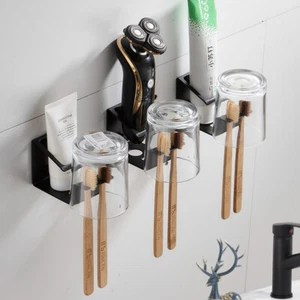 Wall Mounted Mug Holder Razor Comb Shaver Organizer Bathroom Toothbrush Holder - Picture 1 of 12