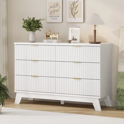 Fluted Dresser for Bedroom with 6 Drawers，Wooden Dresser TV Stand for Livingroom - Image 1 of 4