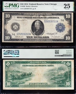 VERY NICE Bold & Crisp VF 1914 $10 CHICAGO FRN Note! PMG 25! FREE SHIP! 09710A - Picture 1 of 3