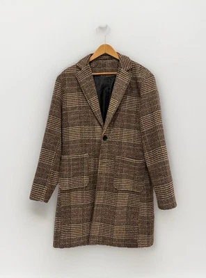 Men’s Winter Trench Coat - Plaid Knit Peacoat - Large - Image 1 of 4