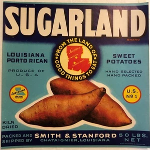 Sugarland Original Sweet Potatoes Crate Label Smith & Stanford Chataignier, La. - Picture 1 of 2