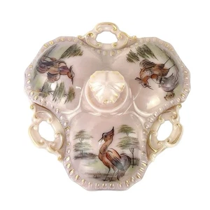 Vintage Cambridge Crown rosa Milchglas geteilt Bonboniere handbemalt Vögel - Bild 1 von 17