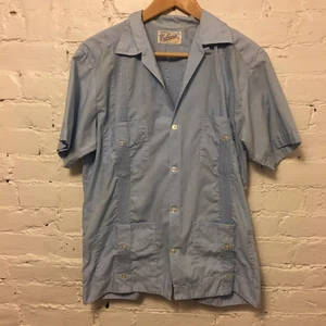 Camisa Pintuck Guayaberas Cubana Vintage Azul Talla 38 - Imagen 1 de 6