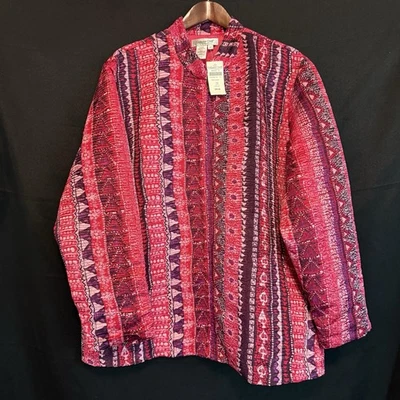 Chaqueta Abierta Coldwater Creek Talla Grande 2x Rosa Púrpura Patrón Geométrico Nueva Con Etiquetas Foto 1 de 4