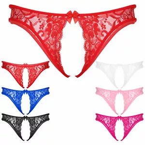 Sissy Men Crotchless Briefs Floral Lace Hollow Out Low Waist Thong AU - Picture 1 of 28