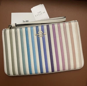 Coach Rainbow Ombre Quilted Stripe Large Wristlet NWT! - Picture 1 of 11