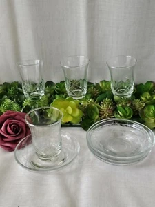 3 Sets Turkish Tea crystal Glass Coffee Shot Cups & Saucers etched glass design - Picture 1 of 7