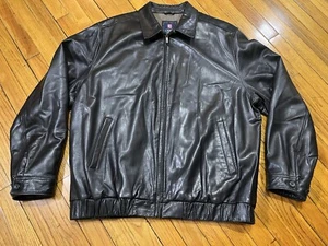 Chaps Leather Bomber Jacket Cotton Lined Buttery Soft Leather Black Men's 2XLT - Picture 1 of 21