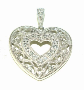 10K WEISSGOLD DIAMANT HERZ ANHÄNGER MIT FILIGRANER SPITZE DURCHBROCHENES DESIGN - Bild 1 von 4