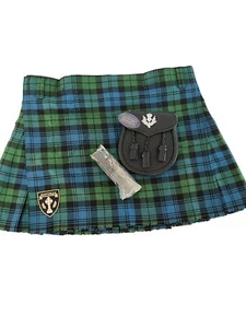 Kilt und Sporran grün blau Schottenkaro 42” Taille x 19” Länge Leder Sporran - Bild 1 von 18