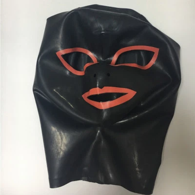 Latex Hood Open Eyes and Mouth Rubber Mask for Catsuit Cosplay Club Wear BDSM - Image 1 of 4