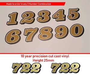 Calcomanías adhesivas retro números de carrera 25 mm doradas o plateadas moto - Imagen 1 de 2