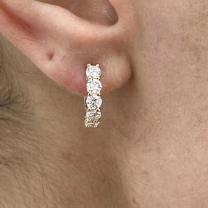 Round Labcreated Diamond Hoop Earrings 1.45ct E/VS1 Solid 14K Yellow Gold - Picture 1 of 7