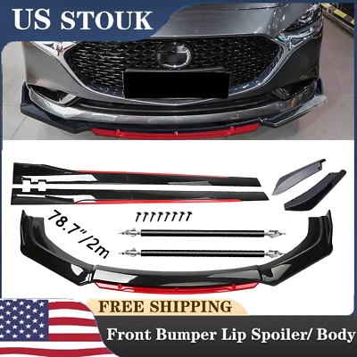 Glossy Black Look Red Front Lip Chin Bumper Side Skirt For Mazda MX-5 Miata - Image 1 of 4