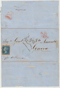 1859 =A26= NUMERO DI GIBILTERRA SU CONFEZIONE GB 2d TARGA BLU 8 ROSSO H/S VIA DI MARE - Foto 1 di 2