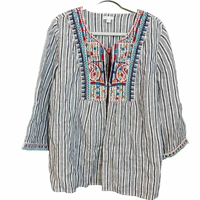 Women's J. Jill Linen Cardigan EUC Open Front Tie Top Jacket L tassel - Image 1 of 3