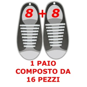 1 Paio da 16 pc Lacci Scarpe in Silicone Elastici Unisex Lacci Per Scarpe BIANCO - Foto 1 di 7
