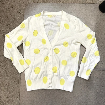 J Crew - SMALL Button Cardigan Sweater Cream White Yellow Polkadots Beaded - Image 1 of 4