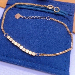 Solid 18K Rose Gold Pure Au750 Square Beads Chain Bracelet Bangle 6.3+1.2inch - Picture 1 of 4