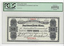 1907, Newfoundland Cash Note,  NF-3g : ¢.50 Note, SN# 0000 PCGS SP-65 PPQ Spec