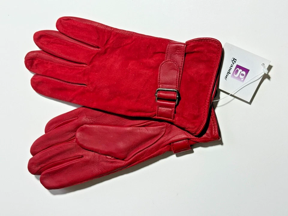 Guantes para mujer Grandoe vintage rojos brillantes imitación cuero y gamuza talla M nuevos con etiquetas Foto 1 de 4