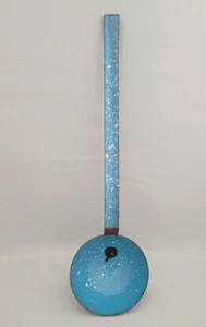Vtg Enamelware Graniteware Blue White Speckled 15" Ladle Spoon Farmhouse Decor - Picture 1 of 6