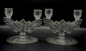 1935 New Martinsville Queen Anne Crystal Eagle Elegant Dbl Light Candlesticks - Picture 1 of 9