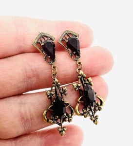 Pendientes colgantes ornamentados victorianos renacimiento rojo diamantes de imitación joyería vintage - Imagen 1 de 7