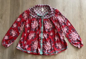 Matilda Jane Girls Pajama Top Holiday Christmas Size 14 Red Floral Plaid Ruffle - Picture 1 of 4