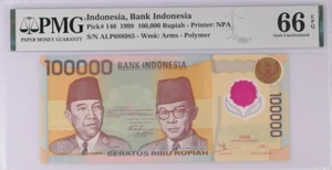 Indonesia 100000 Rupiah 1999 P 140 Polymer Gem UNC PMG 66 EPQ - Picture 1 of 1