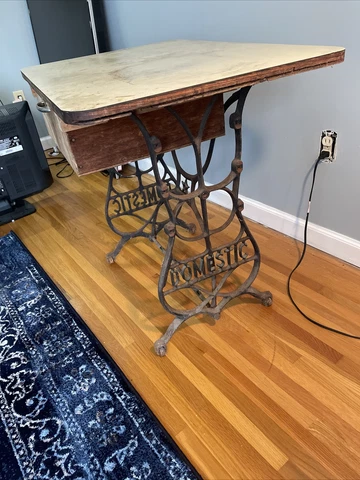 Antique Domestic Cast Iron Legs Sewing Machine Table Steam Punk Table Cover