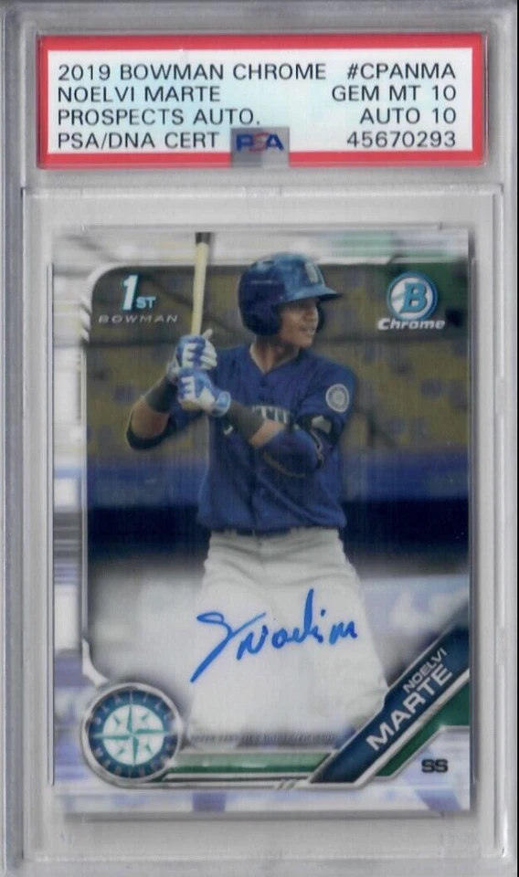 PSA 10 2019 Bowman Chrome Prospect Noelvi Marte #CPA-NMA Auto 10 Pop 10 - Image 1 of 1