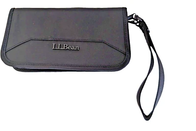 LL Bean Muñequera Negro Nylon Cremallera Alrededor Cartera Azul Medallón Interior Viaje Foto 1 de 4