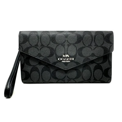 Coach Travel Envelope Wallet In Signature Canvas Graphite Black C1962 - Image 1 of 4