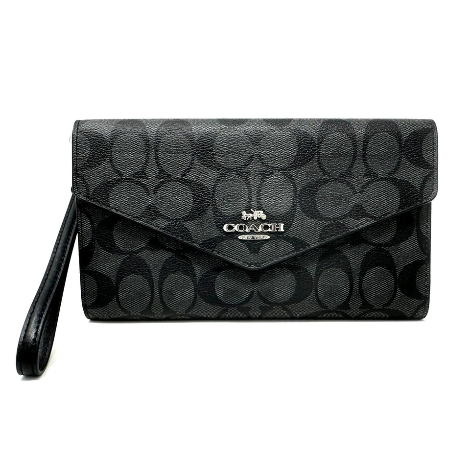 Coach Travel Envelope Wallet In Signature Canvas Graphite Black C1962 - Image 1 of 4