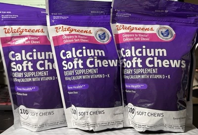 (3x) Walgrene Calcium Soft Chews Vitamin D & K  100ct Each Exp 06/2026 FREE SHIP - Image 1 of 4