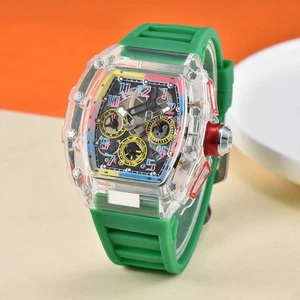 Orologio al Quarzo Fashion Trend Uomo Trasparente Colorato a Forma di Botte Orologio Uomo - Foto 1 di 17