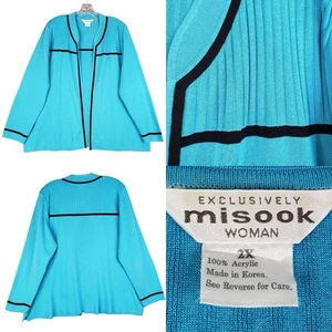 Exklusive Misook Strickjacke Strick Damen Übergröße 2X blau vorne offen Langarm - Bild 1 von 10
