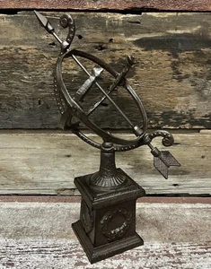 "Armilar de mesa con flecha de varilla de gnomón de 13,5"" de alto reloj de sol de hierro fundido" - Imagen 1 de 5