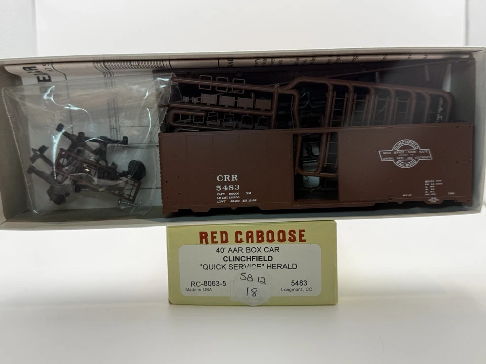 HO Red Caboose Clinchfield 40’ AAR Boxcar Kit 5483 – Unbuilt CRR “Quick Service” - Image 1 of 1