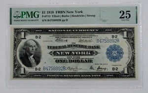 1918 Large $1 Federal Reserve Bank of New York - Fr. 713 - PMG Very Fine 25 - Picture 1 of 2