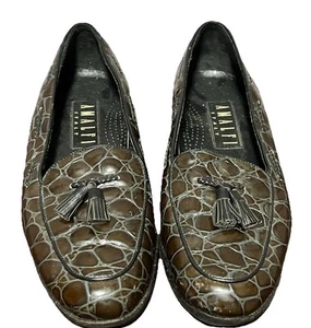Amalfi braune Leder Halbschuhe Schuhe Kunstleder Krokodil-geprägte Quasten Größe 9,5B - Bild 1 von 7